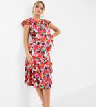 Liquorish Maternity Midi Dress With Frill Hem Detail In Floral Print-multi