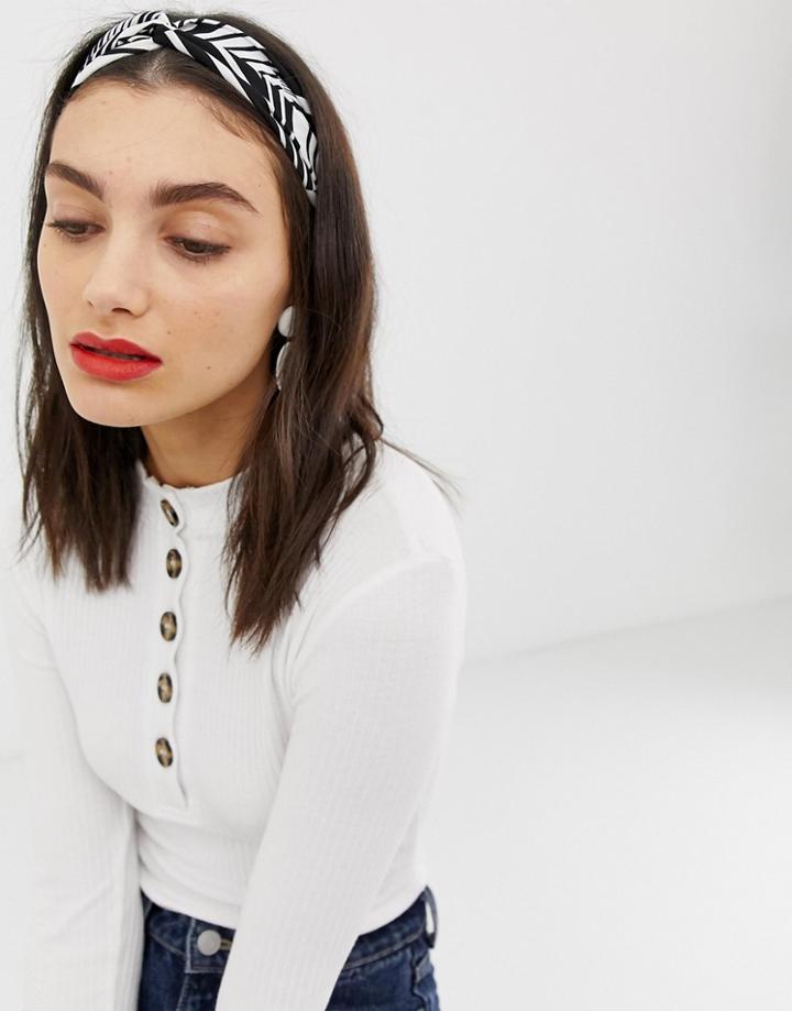 Asos Design Headband With Twist Front In Mono Stripe Print - Multi