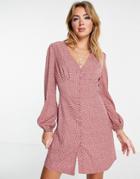 Glamorous V-neck Mini Tea Dress With Balloon Sleeves In Pink Ditsy-multi