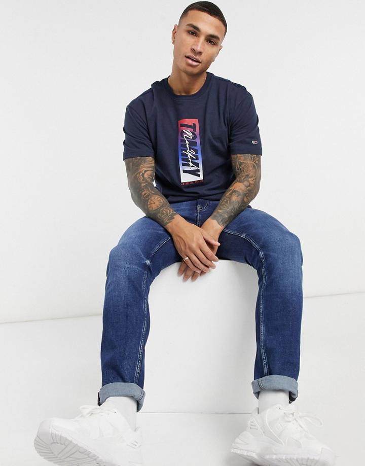 Tommy Jeans Vertical Front Logo Box T-shirt In Twilight Navy