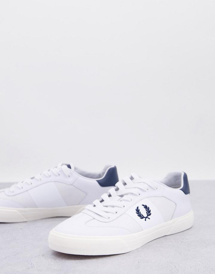 Fred Perry Navy Logo Leather Sneakers In White