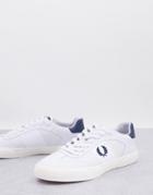 Fred Perry Navy Logo Leather Sneakers In White