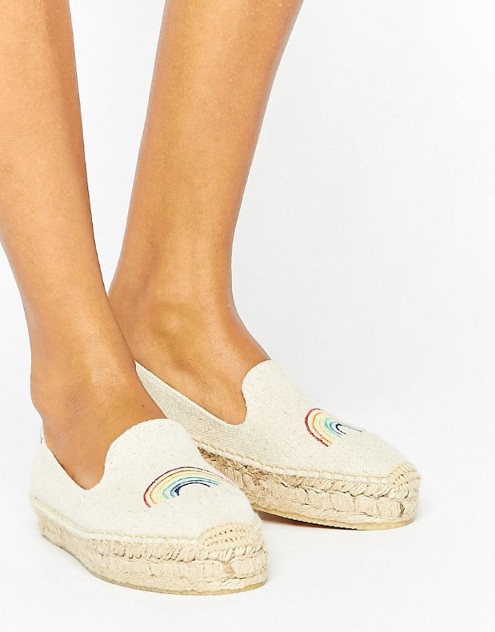 Soludos X Ash Kahn Natural Rainbow Embroidered Platform Espadrilles - Beige