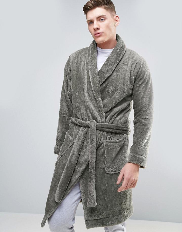 Asos Fleece Shawl Neck Robe - Gray