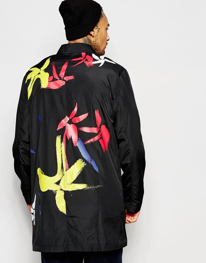 Hero's Heroine Trench Coat In Floral Print - Black