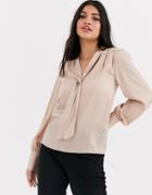 New Look Pussybow Blouse In Cream-tan