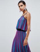 Asos Design Stripe Pleated Cami Top In Metallic Yarn - Multi