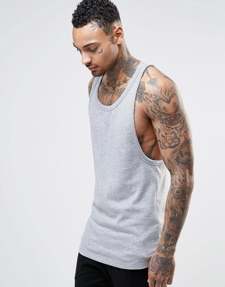 Asos Rib Longline Muscle Tank - Gray