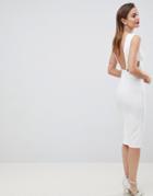 Asos Design Button Back Plunge Midi Dress - White
