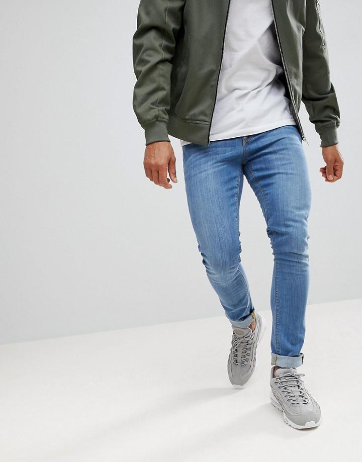 Asos Design Super Skinny Jeans In Light Wash - Blue
