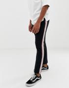 Weekday Lund Tailored Pants In Black With Side Stripe