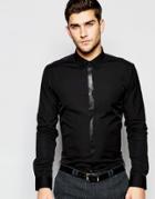 Hugo By Hugo Boss Smart Shirt In Slim Stretch Cotton And Snake Placket - Black