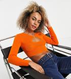 Asyou Cropped Peekaboo Pointelle Knitted Top In Orange