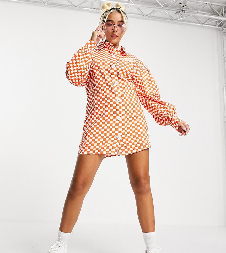 Native Youth Oversized Mini Dress In Checkerboard Denim-red