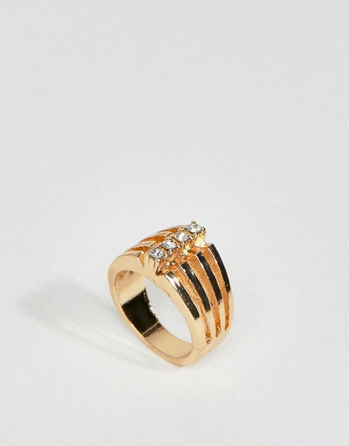 Asos Design Ring In Vintage Style With Triple Row In Gold - Gold