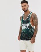 Asos Design Cream Ibiza Tank With Extreme Racer Back In Floral Print - Multi