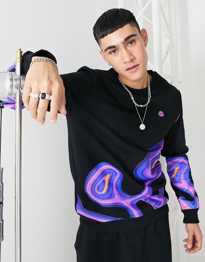 Bershka Crew Neck Graphic Sweatshirt In Black