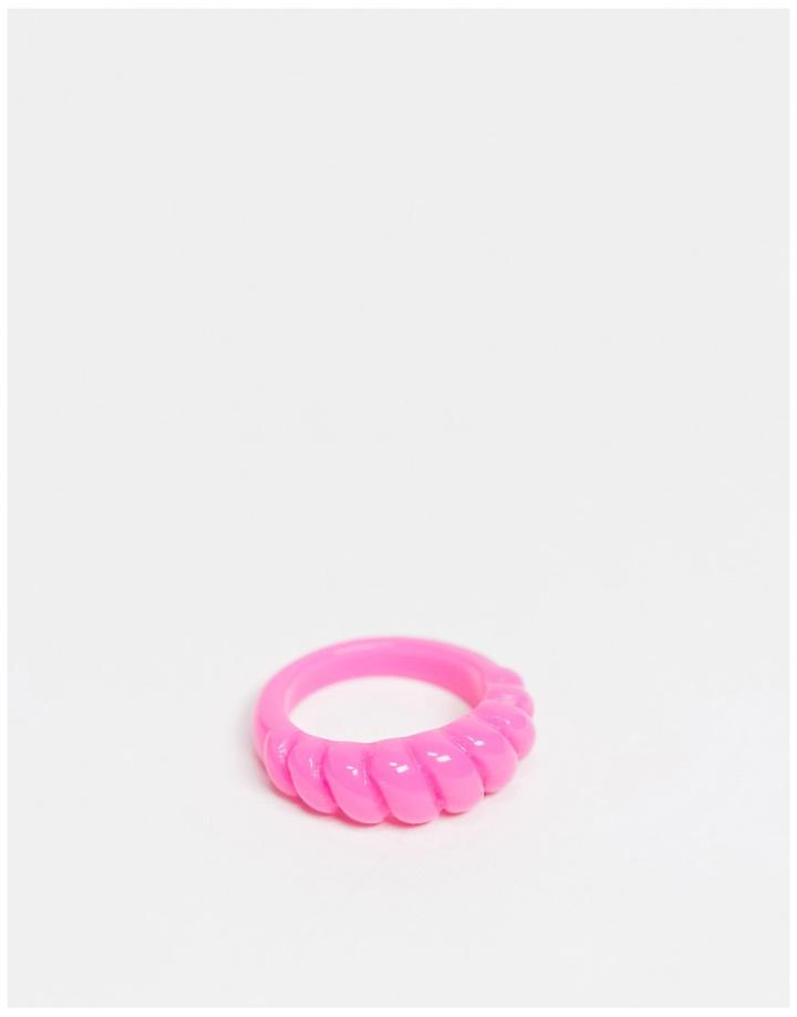 Asos Design Ring With Twist Design In Pink Plastic