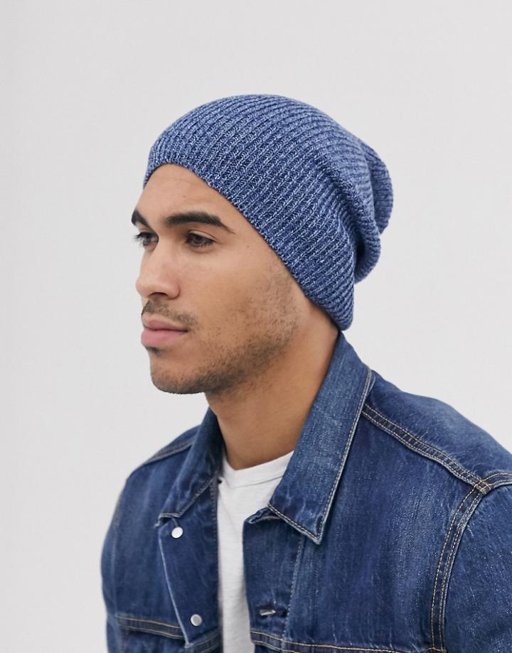 Asos Design Slouchy Beanie In Navy Twist