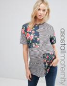 Asos Maternity Tall T-shirt In Stripe And Floral Mix - Multi
