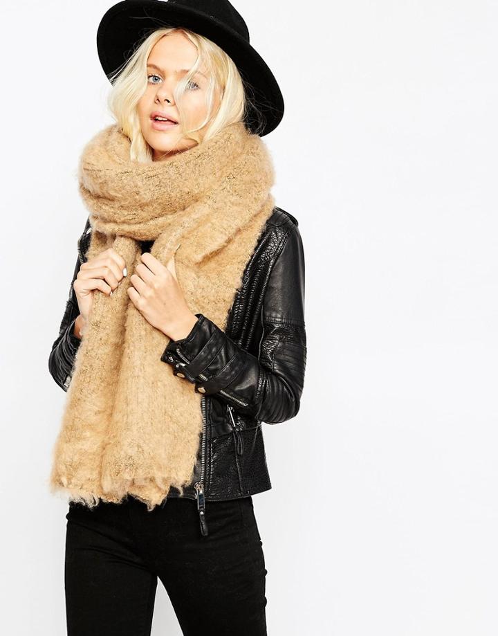 Asos Oversized Ultra Fluffy Scarf - Camel