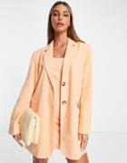 Asos Design Linen Longline Suit Blazer In Peach-orange