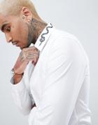 Devils Advocate Snake Embroidered Collar Slim Fit Shirt - White
