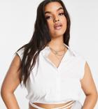 Asos Design Curve Crop Shirt With Tie Waist Detail In White