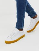Selected Homme Leather Sneakers With Contrast Yellow Sole - White