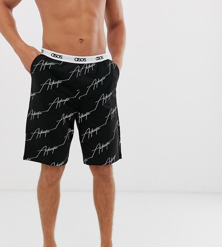 Asos Design Lounge Short With Authentic Slogan In Monochrome-black