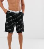 Asos Design Lounge Short With Authentic Slogan In Monochrome-black