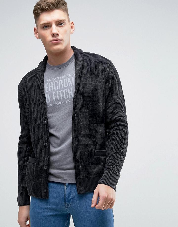 Abercrombie & Fitch Waffle Knit Shawl Collar Cardigan In Charcoal - Gray