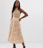 Asos Design Tall Pleated Midi Skirt With Buttons In Tiger Print-multi