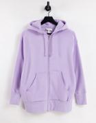 Monki Joa Cotton Zip Front Hoodie In Lilac - Lilac-purple
