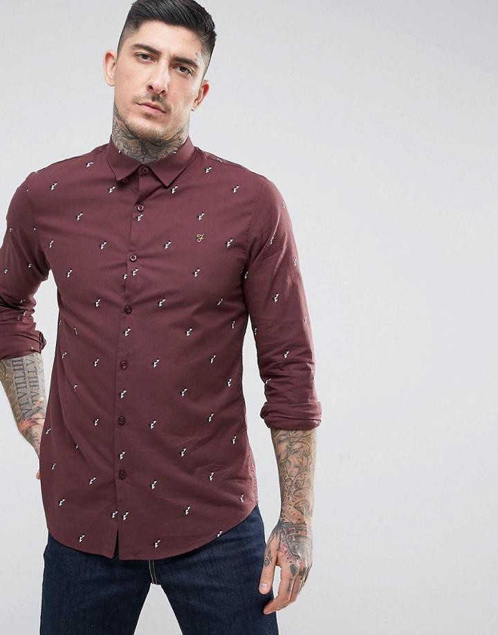 Farah Rachman Slim Fit Printed Shirt In Burgundy - Red