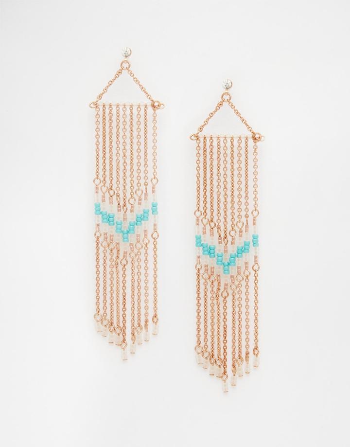 Orelia Beaded Fringe Drop Earrings - Pale Gold