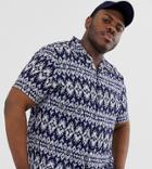 Asos Design Plus Regular Fit Geo-tribal Print Shirt-blue