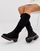 Asos Design Courtney Chunky Lace Up Knee High Boots-black