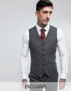 Heart & Dagger Skinny Vest In Herringbone Tweed - Gray