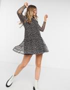 Topshop Ruffle Shoulder Mesh Mini Dress In Daisy Print-multi