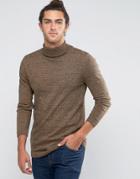Asos Longline Roll Neck Sweater In Twist Cotton - Brown