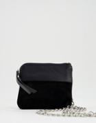 Urbancode Suede And Leather Zip Neck Purse In Black