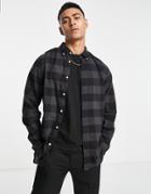 Selected Homme Buffalo Check Flannel Shirt In Dark Gray