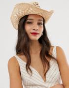 Asos Design Straw Cowboy Hat With Trim - Brown