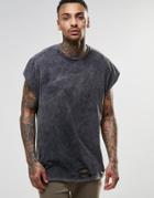Asos Super Oversized Sleeveless T-shirt With Distressing In Acid Wash Gray - Acid Wash Gray