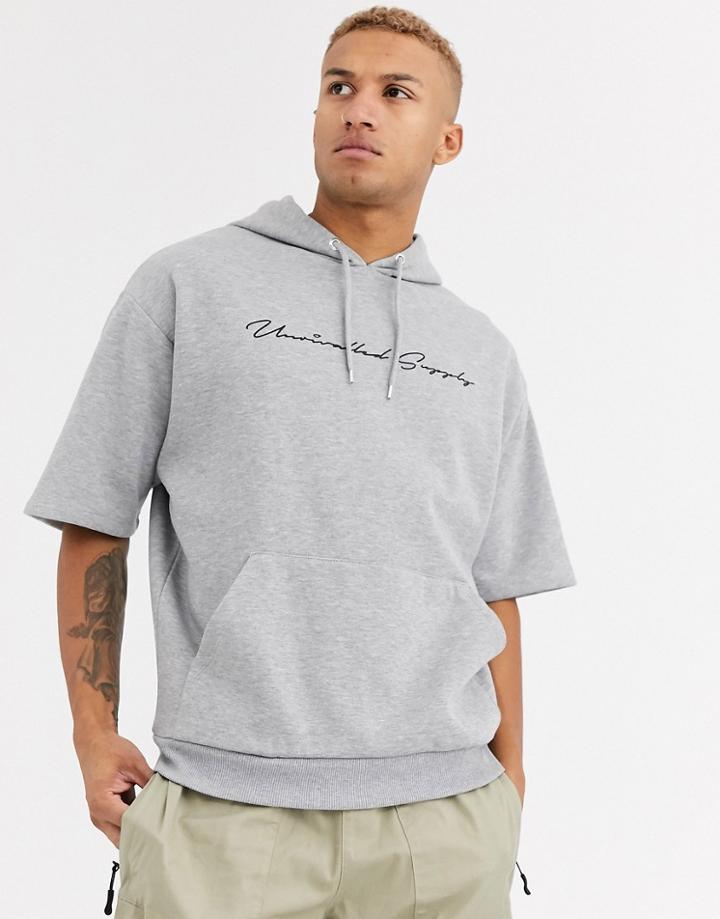 Asos Design Oversized Short Sleeve Hoodie In Gray Marl With Unrivalled Supply Text