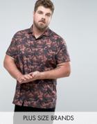 Noose & Monkey Plus Slim Short Sleeve Revere Collar Shirt In Print - Pink