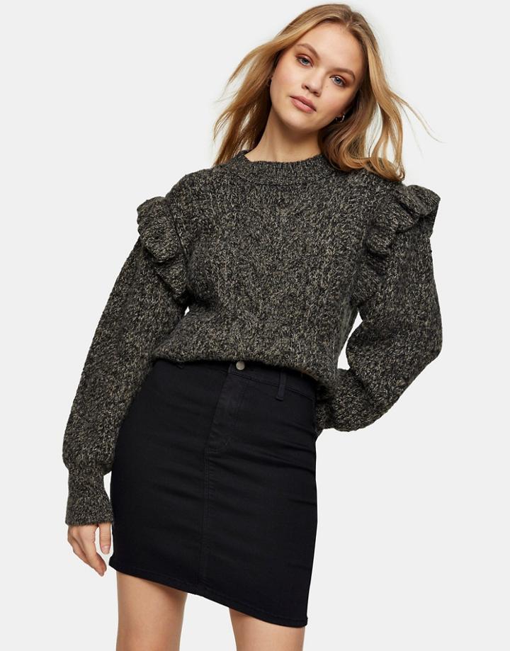 Topshop Joni Skinny Denim Skirt In Black-brown