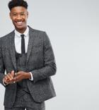 Asos Tall Slim Suit Jacket In Moons Wool Rich Monochrome Check-black