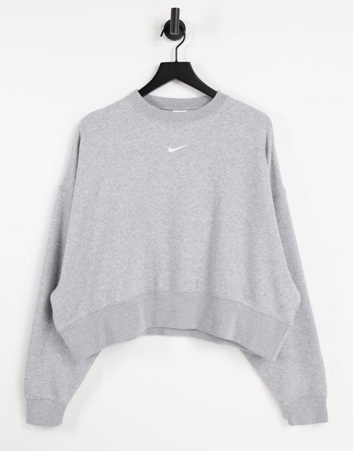 Nike Trend Fleece Cropped Crew Neck Sweatshirt In Gray Heather-grey